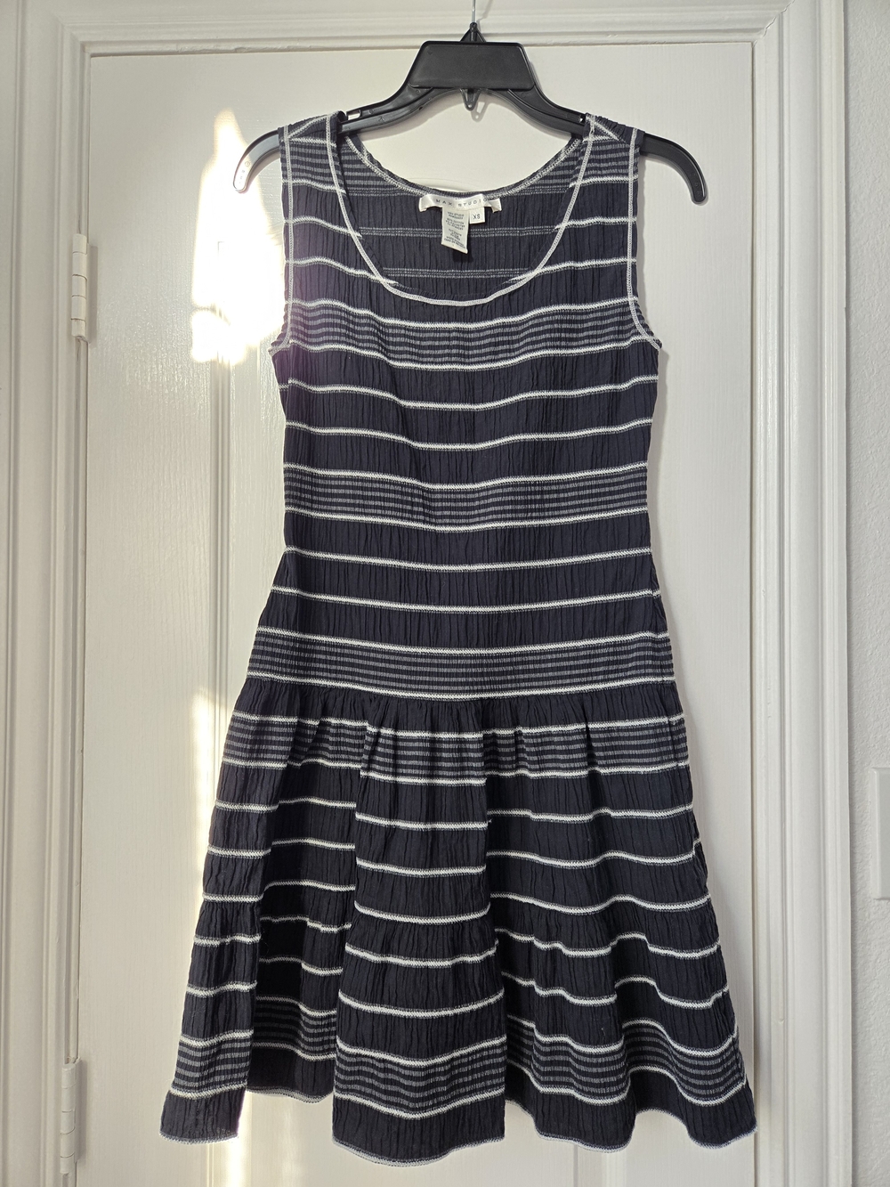 Max Studio Navy & White Striped Sleeveless Dress - Size XS